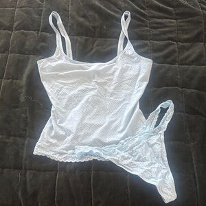 Occhi Verdi (by La Perla)Light Blue Lace Trim Camisole Panty Set | Size 3  (M/L)